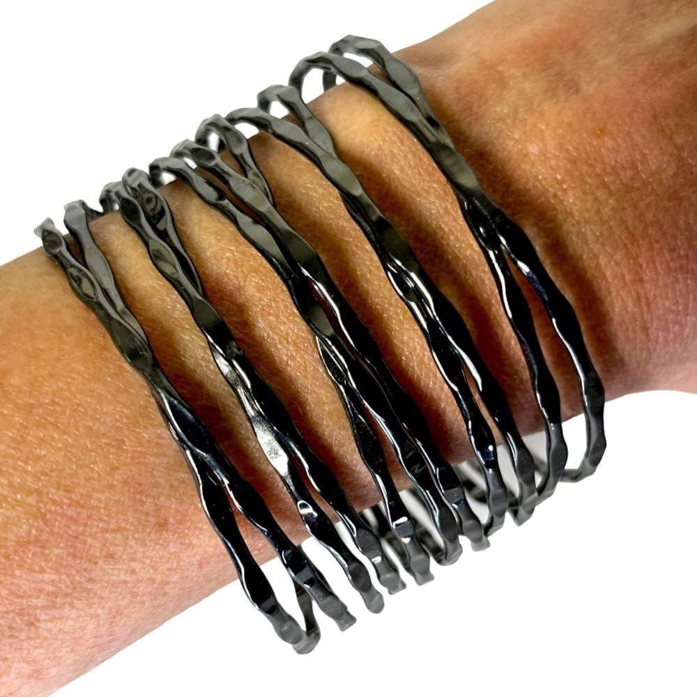 Hammered Gunmetal Modern Open Cuff Bracelet 2.5" W